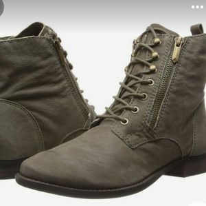 Sam Edelman Lace-Up Side-Zip Ankle Boots in Olive Gray